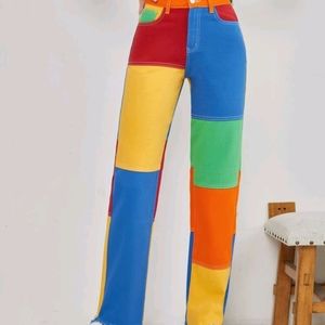 Multicolored straight hem jeans (Shein)